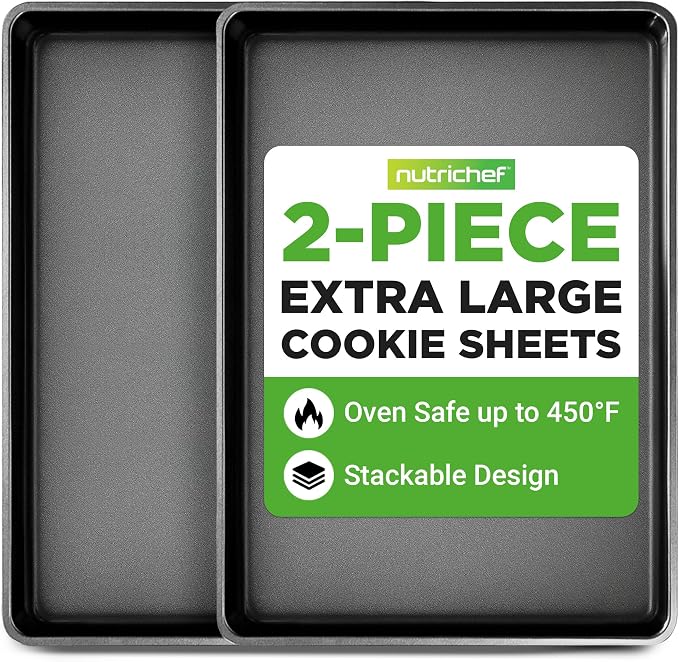 NutriChef XL Nonstick Baking Pan | 22x16 Inch PFOA, PFOS & PTFE Free Carbon Steel Pan | Dishwasher Safe, 446°F Oven Safe Sheet Cake Pan Suitable for Cookies, Brownies, Bread and Lasagna
