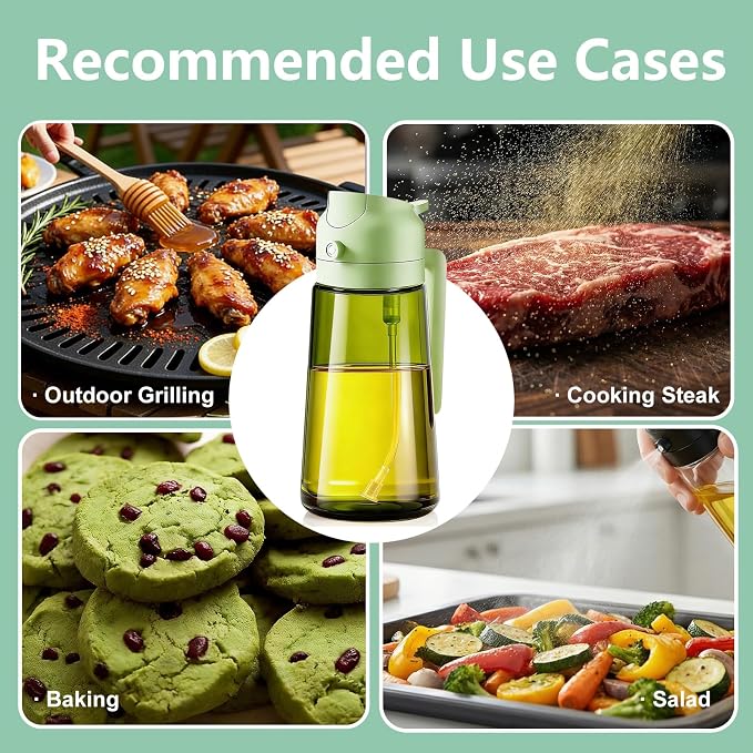 Olive Oil Sprayer & Dispenser Bottle for Cooking, Air Fryer, BBQ, and Salad – 2-in-1 Oil Mister Kitchen Accessory
