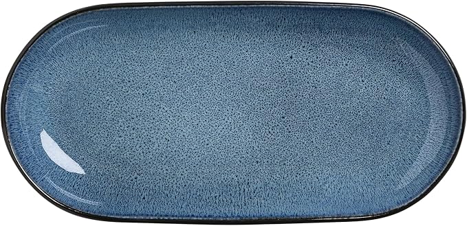 SANGO Resona Blue Serving Platters Set of 2, 14/12 Inch Stoneware Serving Dishes for Entertaining, Glossy Party Serving Trays with Reactive Glaze, Buffet Oval Platters for Bread, Appetizer, Cheese