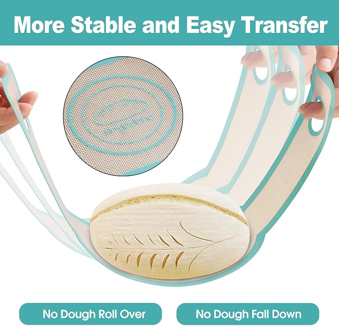 Silicone Bread Sling Oval and Round - Non-Stick & Easy Clean Reusable Oval Silicone Baking Mat for dutch oven. With Long Handles Sourdough Bread Baking mat tools supplier Liner (Aqua Sky)