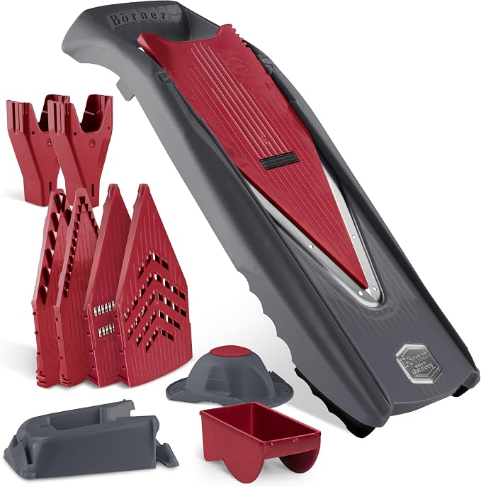 Börner Mandoline Slicer Vital (Profi Set) • Vegetable Slicer with Stainless Steel V-Blade & Dressing Function • 12 Cutting Styles • For Slices, Zoodles, Strips, & Dices in Various Thicknesses
