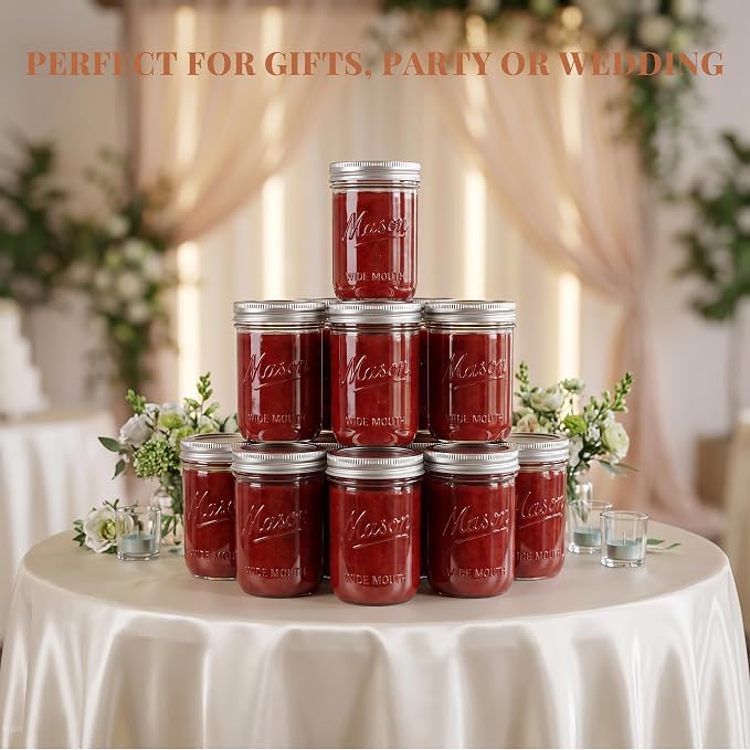 CycleMore 16oz Embossed Glass Mason Jars with Two Types of Lids – Set of 6 | One-Piece & Stainless Steel Split Lids. BPA-Free & Durable Glass. Dishwasher Safe. Non-Slip Grip. Vintage Style.