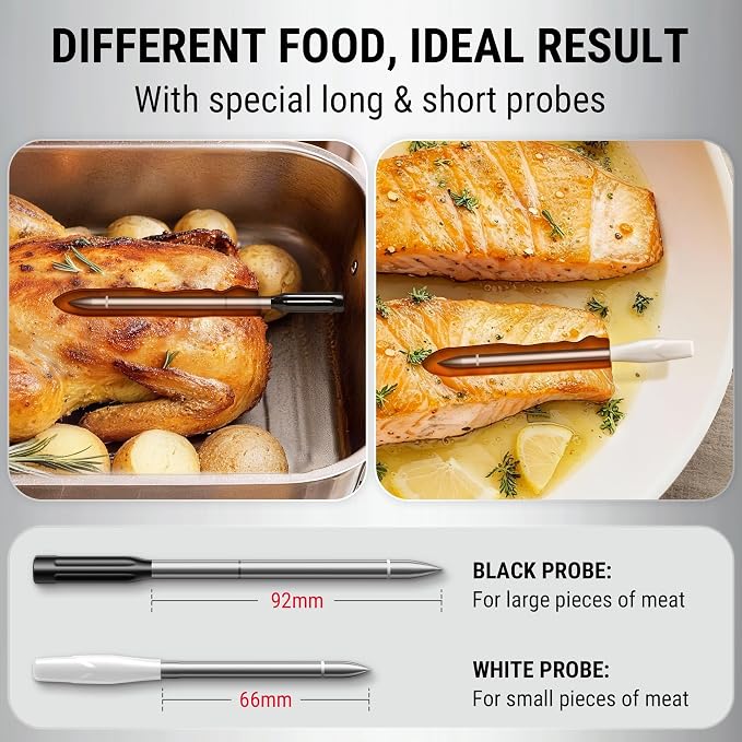 TempPro TempSpike 500ft Wireless Meat Thermometer with Long & Short Probes | Rechargeable Bluetooth Meat Thermometer for Kitchen Oven Smoker, Wireless Meat Probe for Backyard Grill BBQ Rotisserie