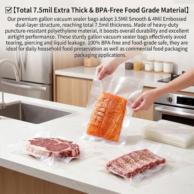 150 Pcs Vacuum Sealer Bags for Food Saver Freezer Bags 50 Quart 6"x10", 8"x12", 11"x16" Pre Cut Food Storage Commercial Grade Vacuum Seal Sous Vide Cooking Bags Airtight Heavy Duty BPA Free
