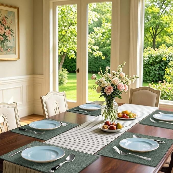 Homaxy Cloths Placemats for Dining Table Set of 6, 13" x 19", Green | Heat Resistant, Washable, Cotton Linen Blend Table Mats, Easy to Clean Place Mats, Indoor Outdoor