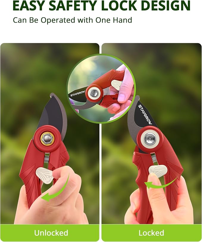 Pruning Shears 6.9" Professional Garden Shears Red | SK5 Stainless Steel Sharp Blades,Garden Clippers with Comfortable Grip Hands and Safety Lock,Gardening Tools for Men Women