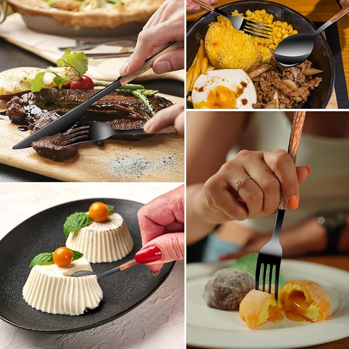 Black Dining Stainless Steel Flatware Serving Sets for 4,Dishwasher Safe | Cutlery Utensils Set Include Knives/Forks/Spoons Service for 4, Mirror Polished , for Home, Restaurant, Wedding