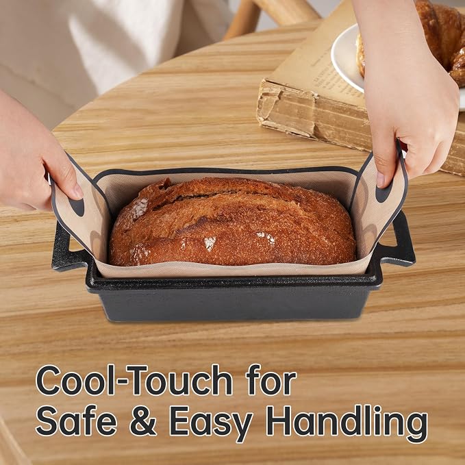 NiHome Silicone Bread Sling, Nonstick Reusable Loaf Pan Liner, Brown | Eco-Friendly Fits 9x5, 9.5x5, 10x5 Inch Bakeware, Dishwasher Safe, Clever Folded Corners Prevent Batter Leakage