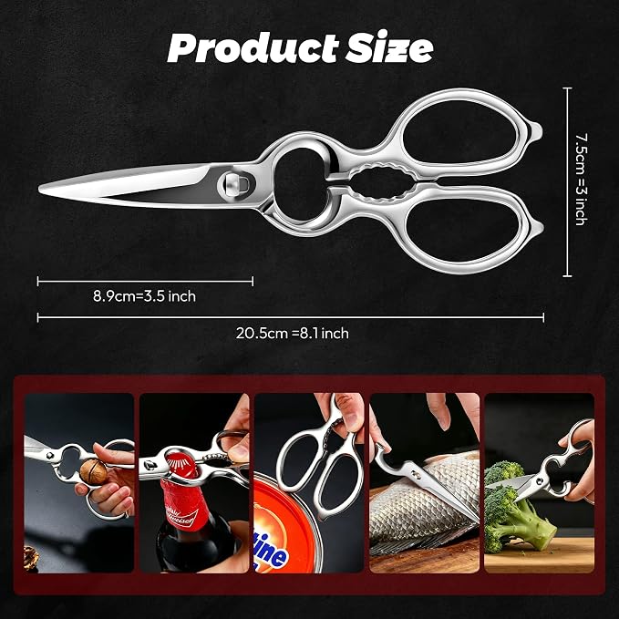 Detachable Mirror-Finish Kitchen Shears All-Steel Forged Kitchen Scissors | Upgraded Version, Heavy Duty All Stainless Steel, Ultra Sharp Micro Serrated Blade, Chef Scissors For Food Poultry Meat Pizza