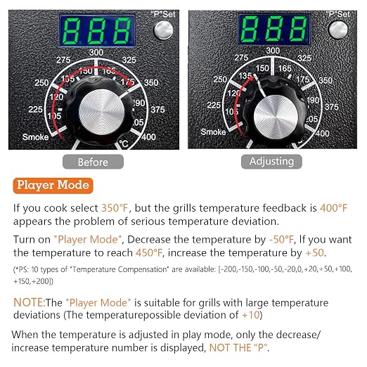 Upgraded Digital Thermostat Controller for Traeger Pellet Grills and Sensor | Player Mode-10 Temp Compensation Levels, 3 Advanced Modes- Pr0 Pr1 Pr2, New "P" Button, Error Code Detection, 2 Probe Ports