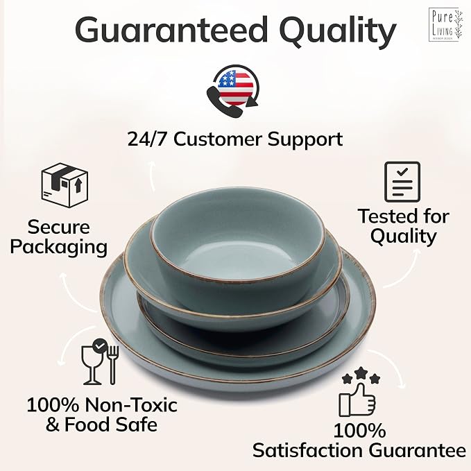 Stoneware dinnerware set 8 persons Rustic 32 pcs - Rustic design dinnerware set, dishwasher safe - Bowl and plate set - Pure Living dinnerware in smoky blue…