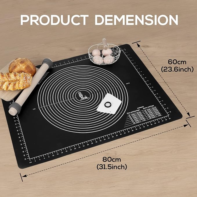 Non-Slip Silicone Pastry Mat Jumbo 31''by 24'' for Non Stick Baking Mats | Table/Countertop Placemats, Dough Rolling, Kneading/Fondant/Pie Crust Pad by Super Kitchen