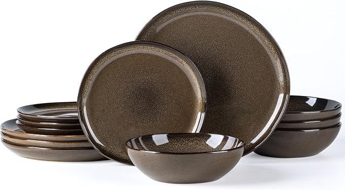 AmorArc Ceramic Dinnerware Sets for 4, 12Pcs Plates and Bowls Sets Dishes | Stoneware Handmade Reactive Glaze Dinner Set, Highly Scratch Resistant | Dishwasher & Microwave Safe Dishware
