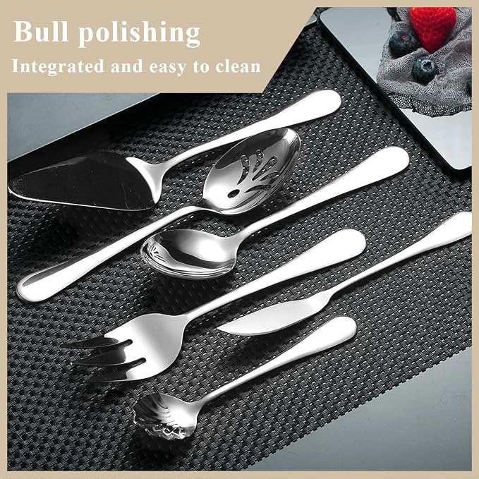 Berglander Silverware Serving Set 6 Pieces, Stainless Steel Serving Spoons Set, Flatware Serving Set, Serving Utensils Set Easy to Clean and Dishwasher Safe