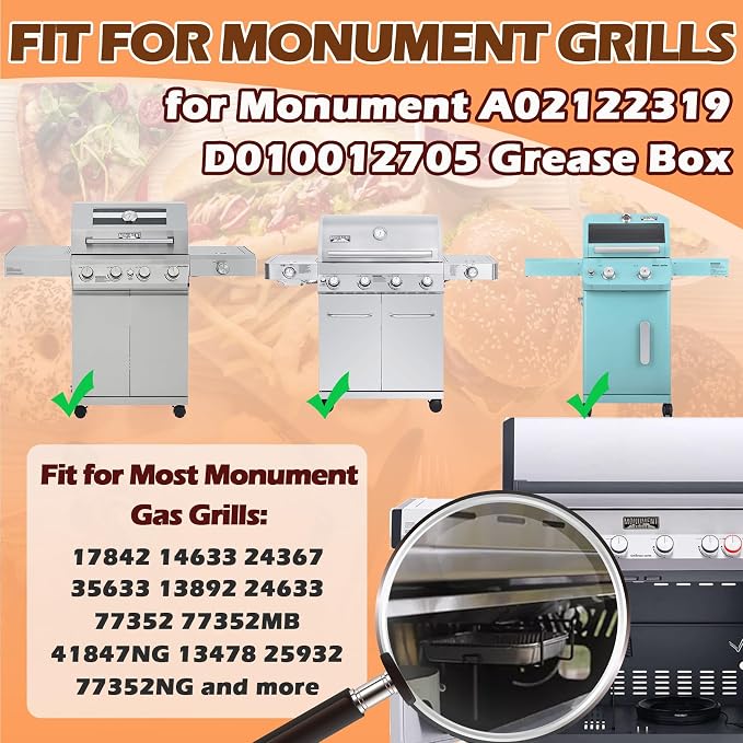Grease Drip Pan Liners for Monument 24367 13762 Gas Grills, 20 Pack Liners | Fits Monument 35633/24367/13892 & more; 8.4"x5.8" foil liners; heavy-duty; disposable; compatible with A02122319/D010012705