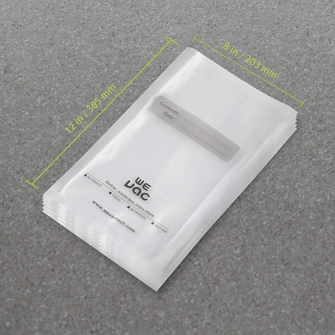 Wevac Vacuum Sealer Bags 8x12" 100 Quart for Food Saver Vacuum Seal machine | Sous Vide, Freezer Safe, PreCut, BPA Free, Commercial Grade, Heavy duty, Meal Prep, Soup, Meat, Fish, Hunting, Vac Storage