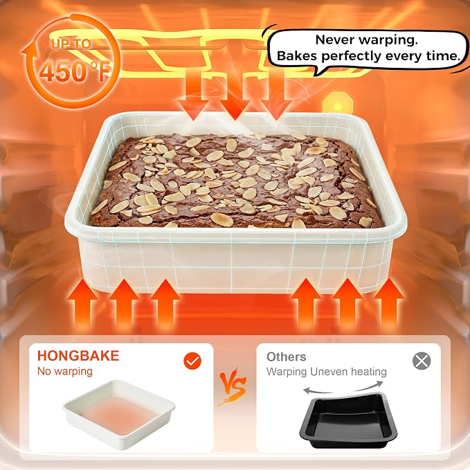 Ceramic 9x9 Baking Pan 2 Pack, Square Cake Pan with Diamond Texture, Aluminized Steel Nonstick Square Baking Pan for Brownies, Cream