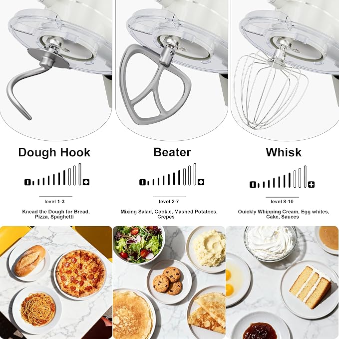 8.45 QT All Metal Stand Mixer,10 Speed Large Capacity Kitchen Mixer with Digital Timer & Tilt-Head, Electric Mixer with Whisk Dough Hook Mixing Beater for Baking,Cakes,Cookie,Bread,Salad (White)
