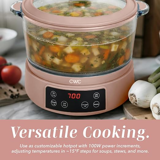 COOK WITH COLOR Glass Mini Low Carb Rice Cooker – Holds 2 Cups Raw/Makes 6 Cups Cooked with Auto Lift Filter Basket, Hotpot & Steamer for Rice, Grains, Digital Panel with Keep Warm, Dusty Rose