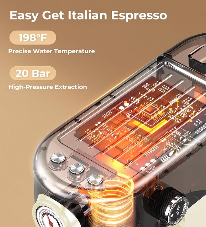 atatix 20 Bar Espresso Machine with Milk Frother, Compact Espresso Maker | Stainless Steel Coffee Machine with Precise Temp Control & 44oz Removable Water Tank for Latte, Cappuccino, Creamy White