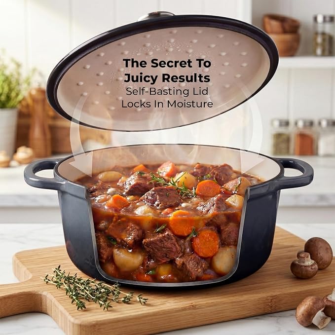 Zulay Kitchen 7.7 Quart Enameled Cast Iron Dutch Oven Pot with Lid – Premium Durability & Oven Safe up to 500°F – Heavy Duty Cookware Perfect for Bread Baking, Stews, Braising & Roasting – Gray