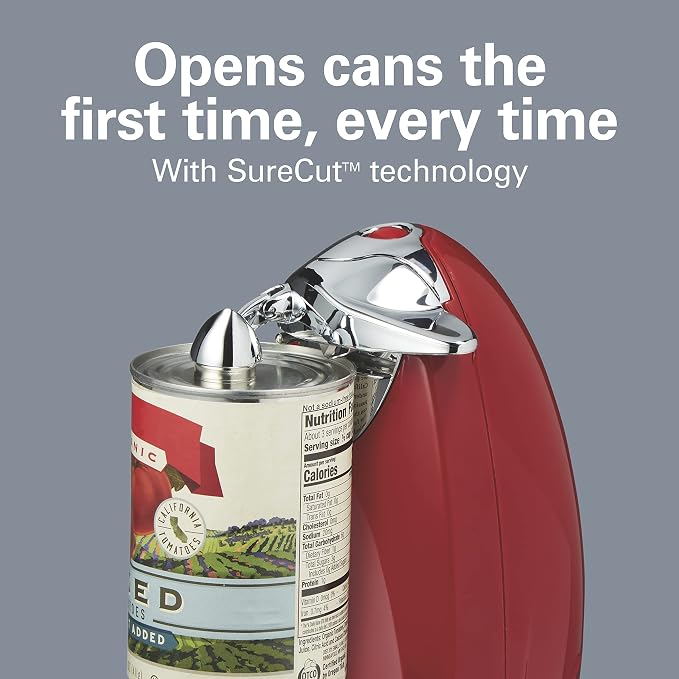 Hamilton Beach Electric Automatic Can Opener with Auto Shutoff,Knife Sharpener,Cord Storage,and SureCut Patented Technology,Extra-Tall,Red,(Pack of 2)