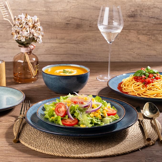 GBHOME Dinnerware Sets for 6, 24 Pieces Ceramic Plates and Bowls Set | Scratch Resistant Stoneware Dishes Set, Dishwasher & Microwave Safe, Reactive Glaze