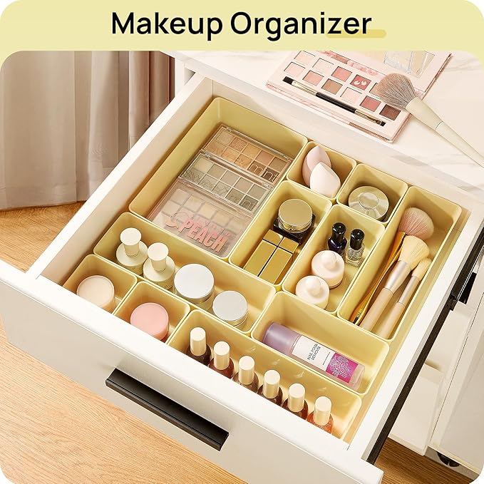 Vtopmart 25 Pack Plastic Drawer Organizers with Non-slip Rubber Pads | 4-Size Versatile Makeup Organizer, Storage Containers Small Bins for Makeup, Jewelries, Bedroom, Kitchen Utensils and Office