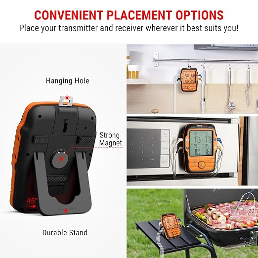 TempPro TempSync 1000FT Wireless Meat Thermometer for Grill with 4 Probes | RF Technology, Alarms, Large Digital Backlit Display, Stainless Steel Probe, Smoker, BBQ, Grill Cooking Gift