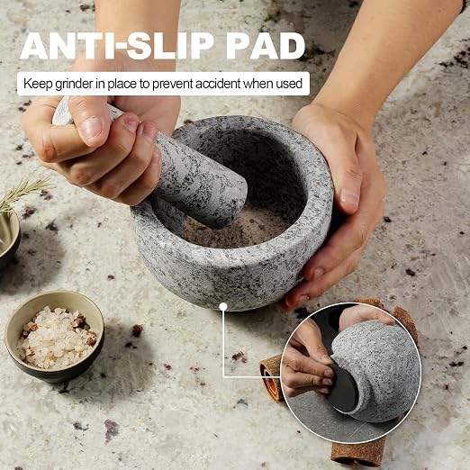 Natural Marble Mortar and Pestle Set, 5" Heavy Duty Granite Grinder for Kitchen, Guacamole, Salsa, Pill Crusher, Spice, Herb, Marble Bowl for Kitchen Counter, Granite Spice Grinder Bowl