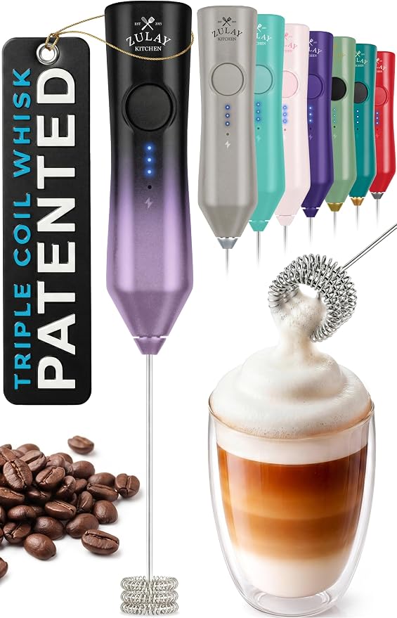 Zulay Kitchen Rechargeable Milk Frother Handheld - Frother Wand, Drink Mixer, Electric Whisk Frother, for Cappuccinos, Matcha & Protein Powder - Dynamic Triple Whisk, 3 Speed 500mAh Galaxy