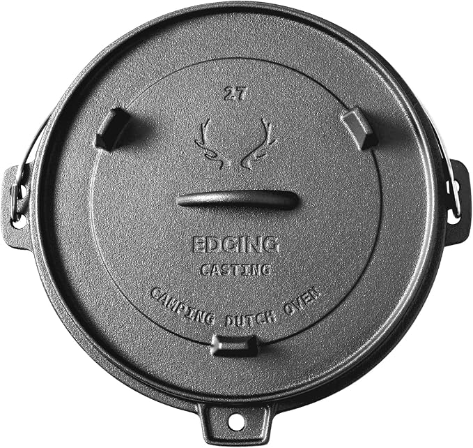 EDGING CASTING Pre-Seasoned Cast Iron Dutch Oven With Skillet Lid, Outdoor Camping Deep Pot for Camping Fireplace Cooking BBQ Baking Campfire, Leg Base, 4.5 Quart