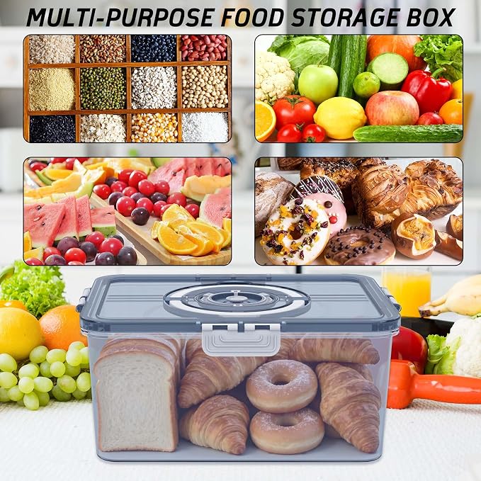 Bread Box with Lid and Handle,2026 New Upgrade Time Recording Bread Storage Container for Kitchen Counter Airtight,Portable Large Bread Boxes for Homemade Bagel, and Cookies,Not dishwasher safe