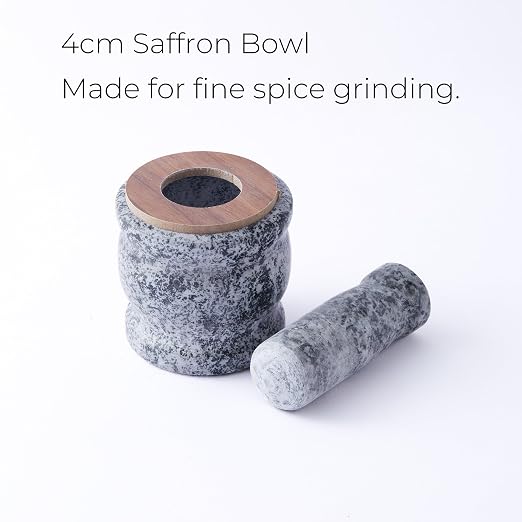 Mini Saffron Grinder, Small Stone Mortar and Pestle | Compact Bowl For Saffron Threads, Spices, Herbs, Table Seasoning And Traditional Kitchen Grinding
