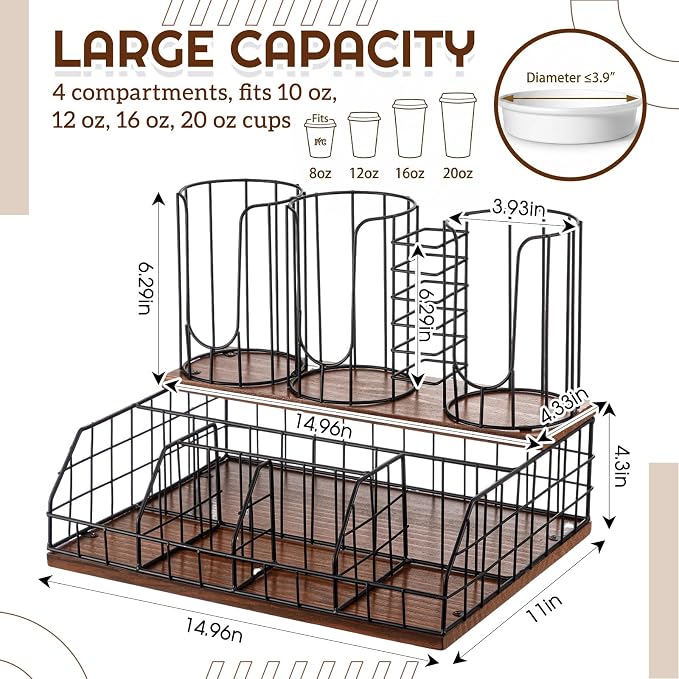 18oz Coffee Cup & Lid Dispenser with Base(4-grid, Color 8)