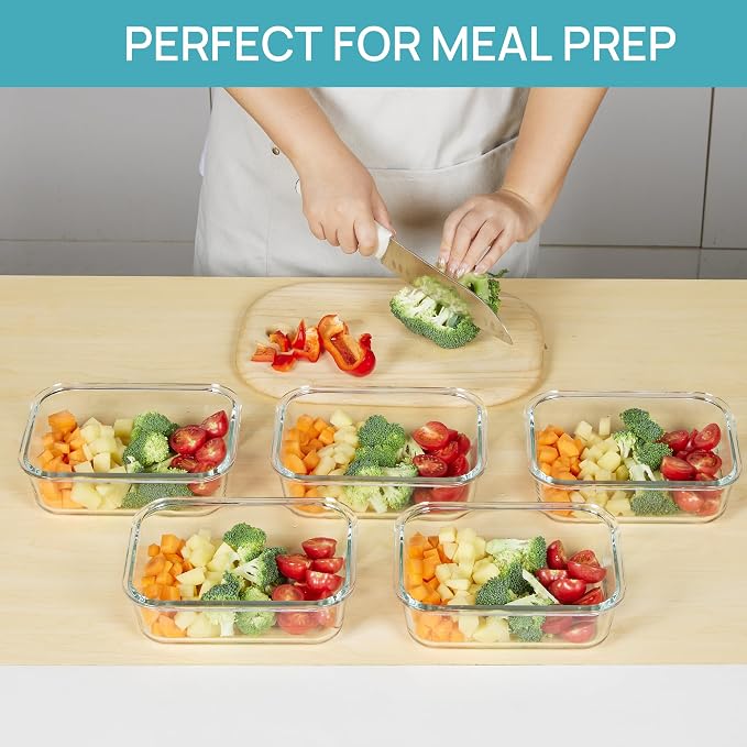 Vtopmart 5 Pack 35oz Glass Food Storage Containers with Lids, Pink | Meal Prep Containers, Airtight Reusable Lunch Container Set, Safe for Oven, Microwave, Freezer, and Dishwasher, BPA Free