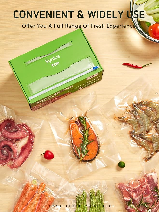 Syntus 11" x 75' and 8" x 75' Vacuum Sealer Bags Rolls Keeper with Cutter | BPA Free, Commercial Grade, Heavy-Duty, Microwave Sous Vide Cooking, Meal Prep, Custom Length, Precise Cuts, for Food Storage