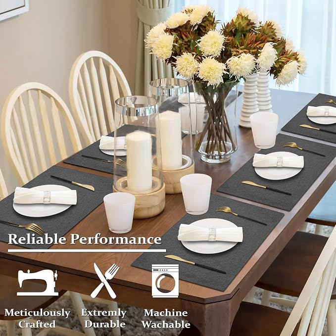 Cloth Placemats Set of 6, Cotton Linen Blend Place Mats, Dark Gray | Machine Washable, Double Layered, Heat Resistant, Fabric Dining Table Mats for Kitchen, Indoor & Outdoor, 13" x 19"