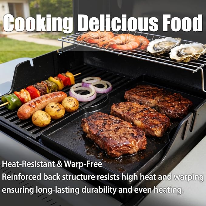 17.5 Inch Grill Griddle for Weber Spirit 200 Series | Dual Sided Sear Parts for Weber Spirit 200 & GS4 Spirit II E210, Porcelain-Enameled Cast lron Thick Nonstick BBQ Griddle Pan