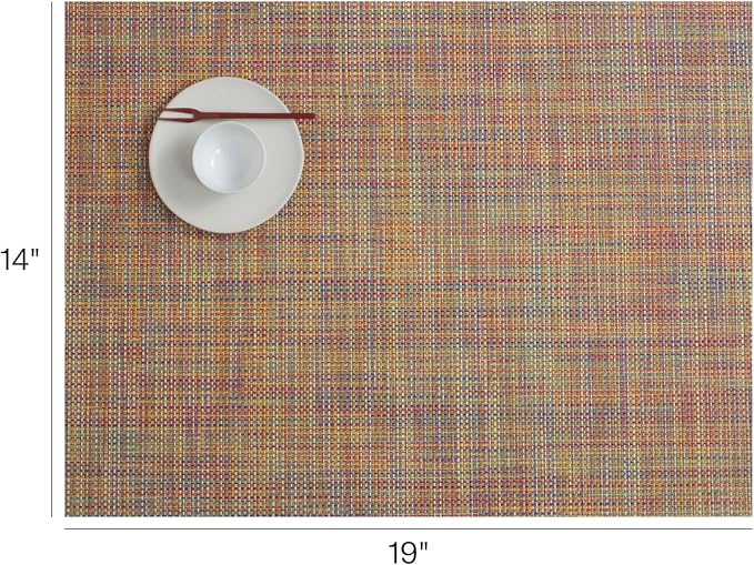 Chilewich Mini Basketweave Placemats, Woven Rectangle Placemats Set of 4 | Easy Care Woven Tabletop Textiles, Indoor/Outdoor, Confetti, 19" x 14"