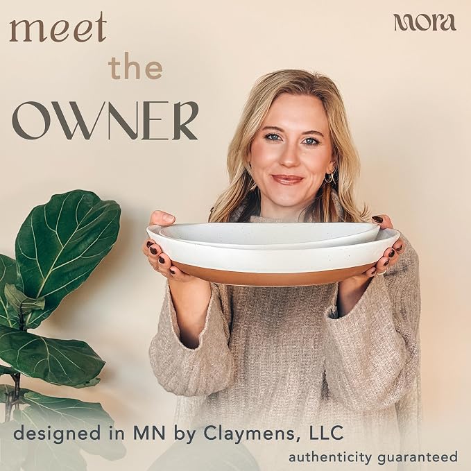 Mora Ceramic Large Serving Bowls- Set of 2 Oval Platters for Entertaining. Modern Kitchen Dishes for Dinner, Fruit, Salad, Turkey, etc. Oven, Dishwasher Safe, 55/35 oz, 13.5" / 11.8" - Neutrals