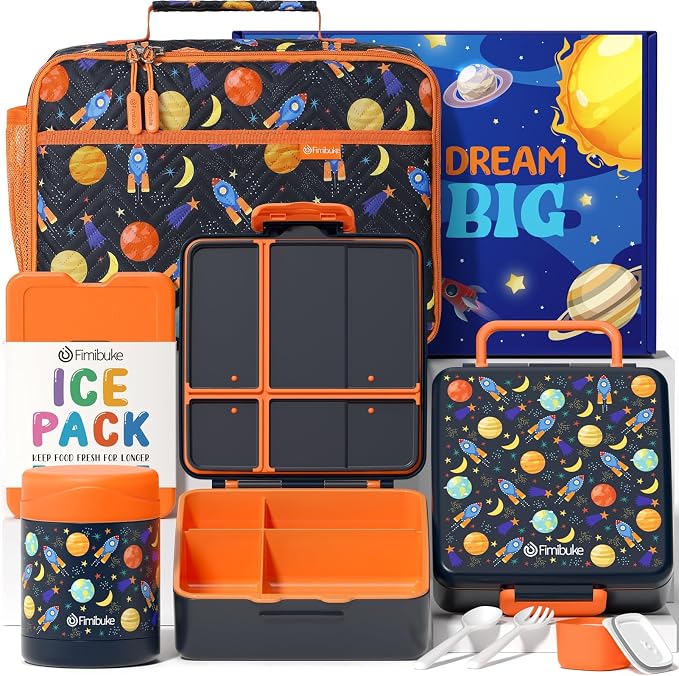 Fimibuke Kids Bento Snack Lunch Box with 4 Compartment, Insulated Lunch Bag, Stainless Steel Vacuum Thermo Food Jar, Ice Pack, Utensils Set, Birthday Gifts for Age 3-12 Back to School Toddler Girl Boy | Lunch Box Kids with 4 Compartment, Food Jar, Ice ...