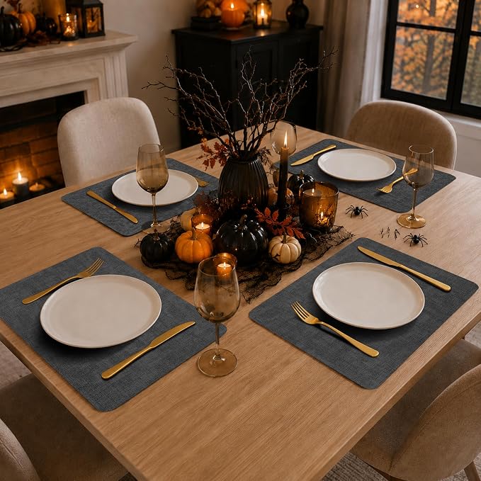 Maxpearl Faux Leather Placemats Set of 8, Easy to Clean, Dark Grey | Waterproof - Heat Resistant - Non Slip - Wipe Clean Dining Table Place Mats, Suitable for Indoor & Outdoor Use, 17''×12''