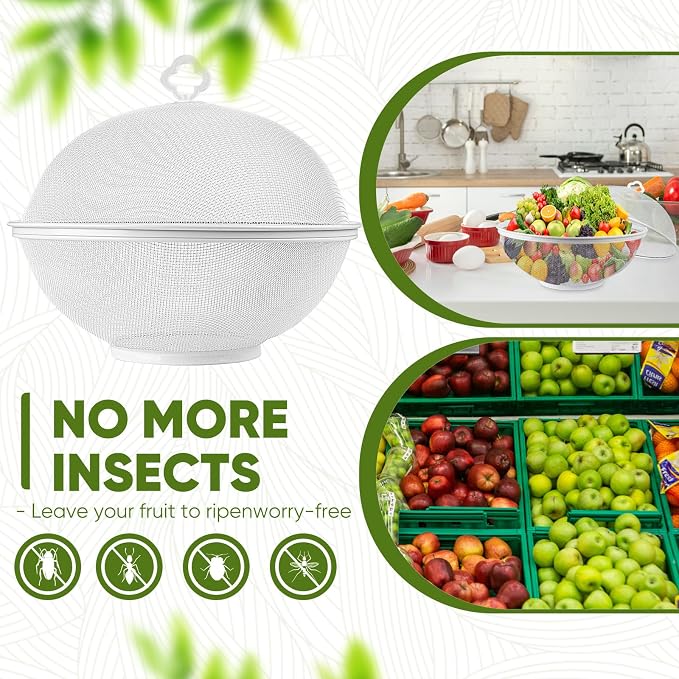 Fruit Fly Proof Fruit Storage Basket, Metal Mesh Fruit Bowl w Lid,White1PCS | Decorative Fruit Bowls Kitchen Counter Storage for Fruits & Veggies