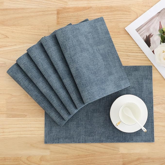 Homaxy PU Faux Leather Placemats for Dining Table, Set of 12, Blue | Waterproof Wipeable Washable Table Mats, Easy to Clean Anti-Slip Place Mats, 11.8" x 17"