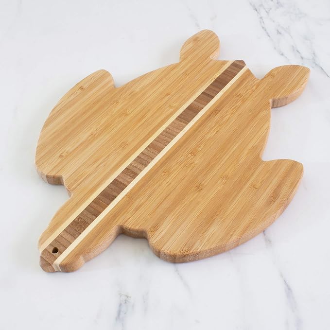 Totally Bamboo Sea Turtle Shaped Cutting Board and Charcuterie Board | Makes a splash when serving charcuterie and snacks. Slice, prep, and serve all on one board. Hangs as decor between uses.