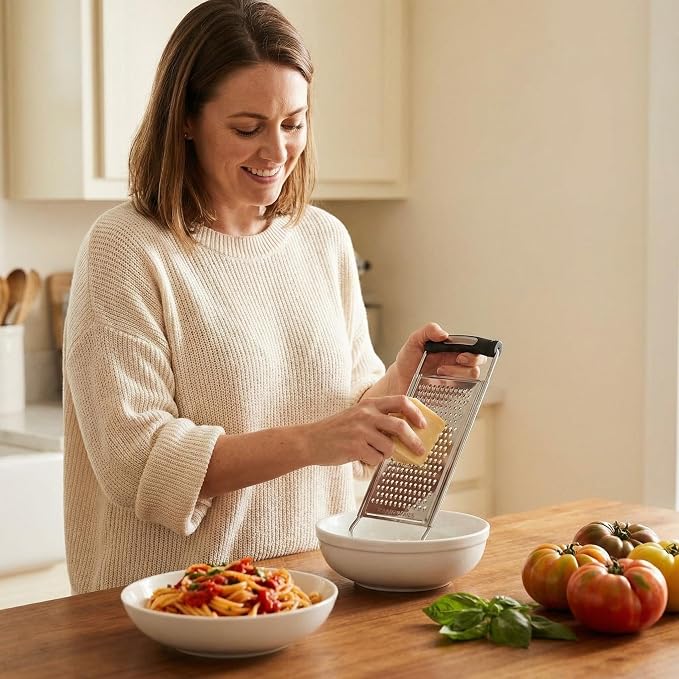 NACOLUS Classic Fine Cheese Grater & Zester,Stainless Steel Handheld | ultra-sharp,stainless cheese shredder&zester for cheese,citrus,ginger,garlic,flat design easy clean,slim for easy storage