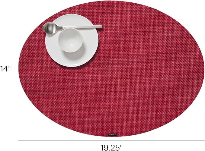 Chilewich Mini Basketweave Placemats, Woven Oval Placemats Set of 4 | Reusable, Stain-Resistant, Indoor/Outdoor Tabletop Protection, Scarlet, 14" x 19.25"