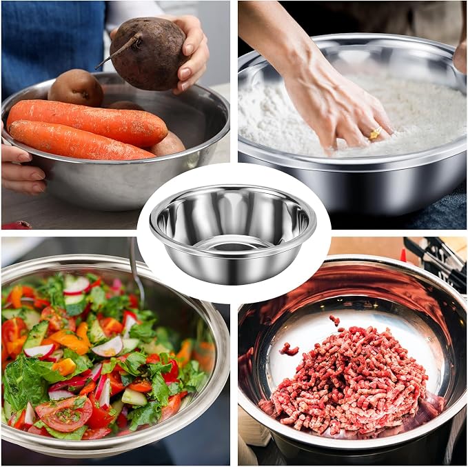 FillTouch 2 Pack Large Mixing Bowl 16 Qt Oversized All Purpose 304 Stainless Steel Polished Mirror Flat Base Metal Bowl for Home or Commercial Prepping Baking Mixing Marinating