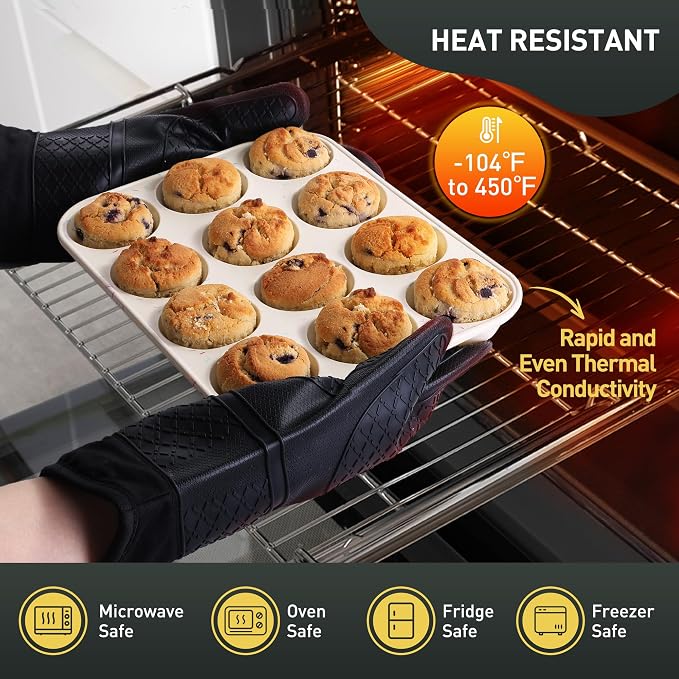 2 Pack 12 Cups Silicone Muffin Pan with Metal Reinforced Frame Regular Size Silicone Molds Cupcake Cake Baking Pans Cookie Baking Chocoflan Cupcake Mold Not Stainless Steel Ceramic Aluminum